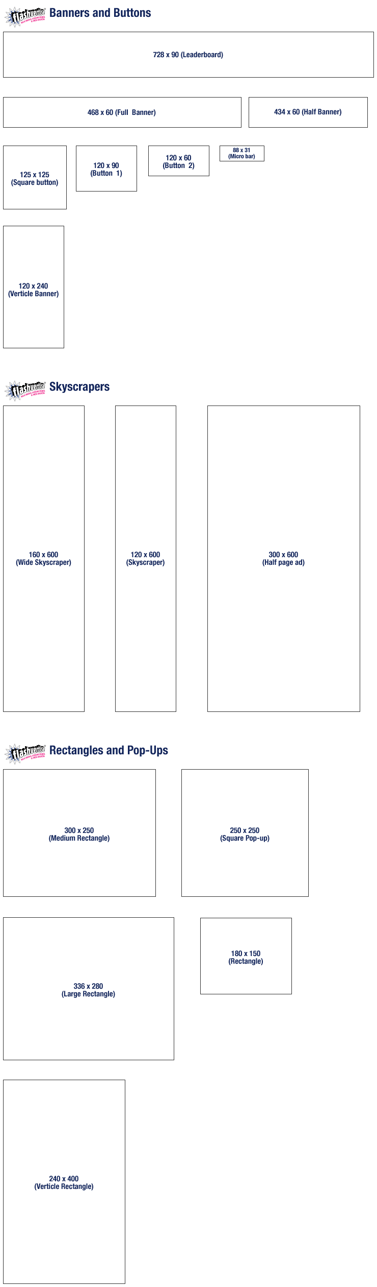 Flashvertise internet advert sizes